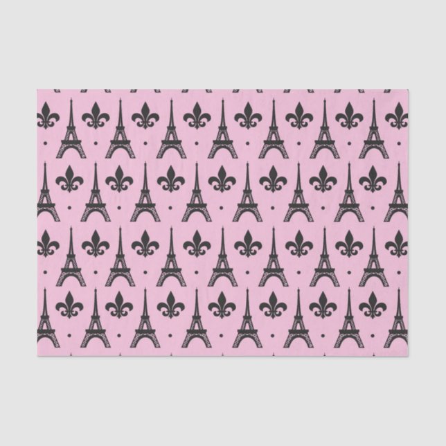 Pink Eiffel tower paris pattern party tissue Paper (Front)