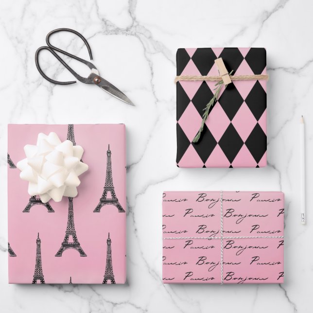 Pink Eiffel Tower Paris Wrapping Paper Sheet (Front)