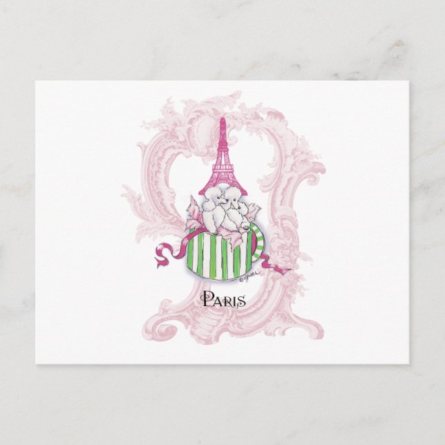 Pink Eiffel Tower Poodles in Hatbox Postcard (Front)