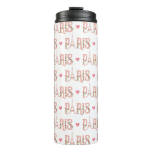 Pink Eiffel Tower Silhouette Paris Flowers French Thermal Tumbler