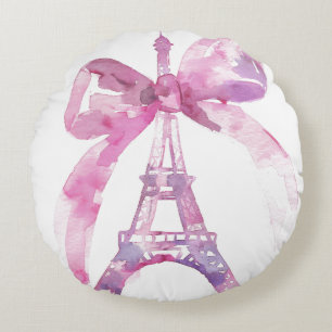 Pink Eiffel Tower Throw Round Pillow 