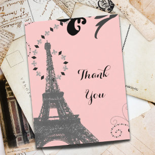pink eiffel tower vintage paris thank you postcard