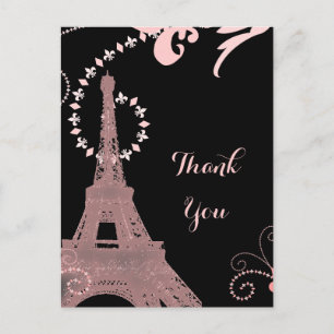 pink eiffel tower vintage paris thank you postcard