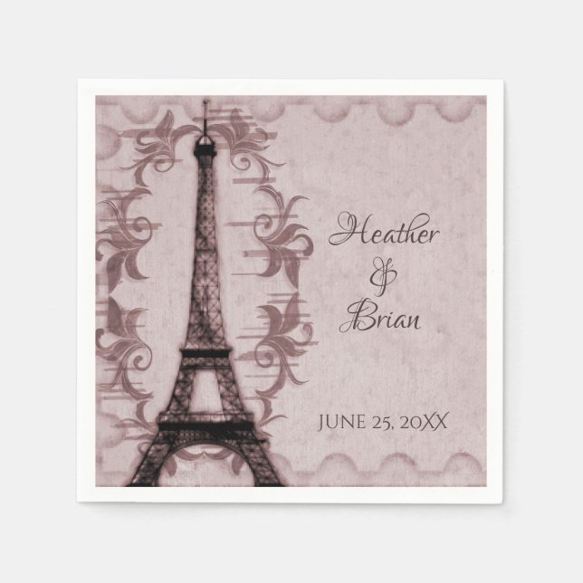 Pink Eiffel Tower Wedding Paper Napkins (Front)