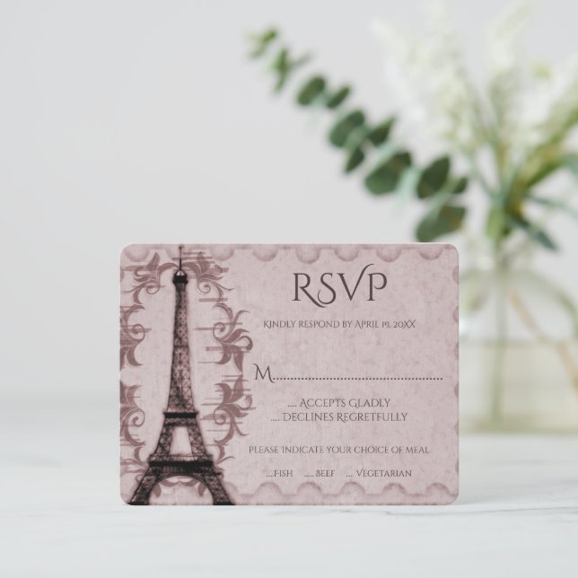 Pink Eiffel Tower Wedding RSVP Card (Standing Front)
