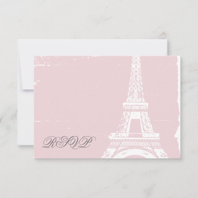 Pink Eiffel Tower Wedding RSVP Cards (Front)