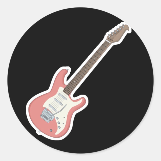 pink electric guitar classic round sticker (Front)
