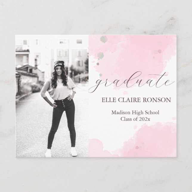 pink Elegance Graduation Party Invitation Postcard (Front)