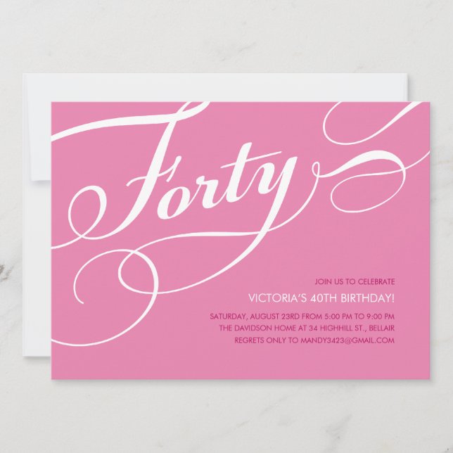 Pink Elegant 40th Birthday Invitations (Front)