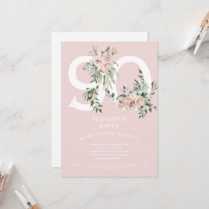 Pink Elegant 90th Birthday Party Invitation