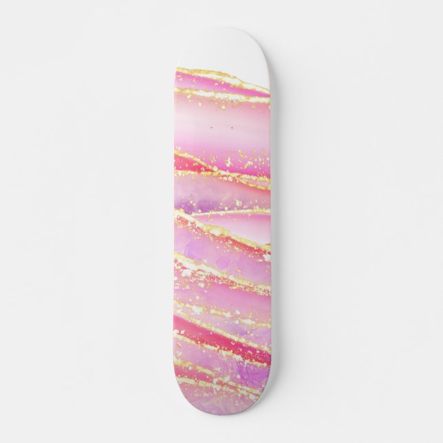 Pink Elegant Agate Wavy Design Skateboard (Front)