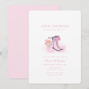 Pink Elegant April Bow Rain Boots Baby Shower Invitation