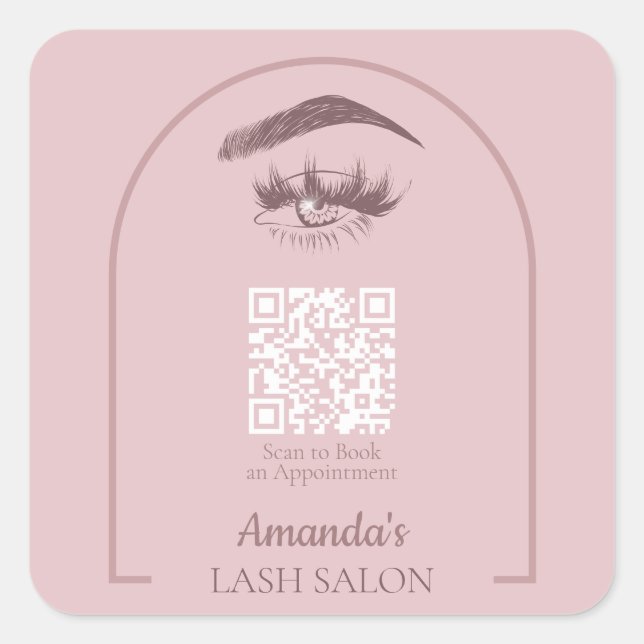 Pink Elegant Arc Beauty Salon QR Code Square Sticker (Front)