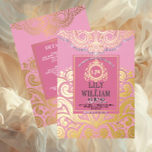 Pink Elegant Artdeco Diamond Monogram Wedding Gold