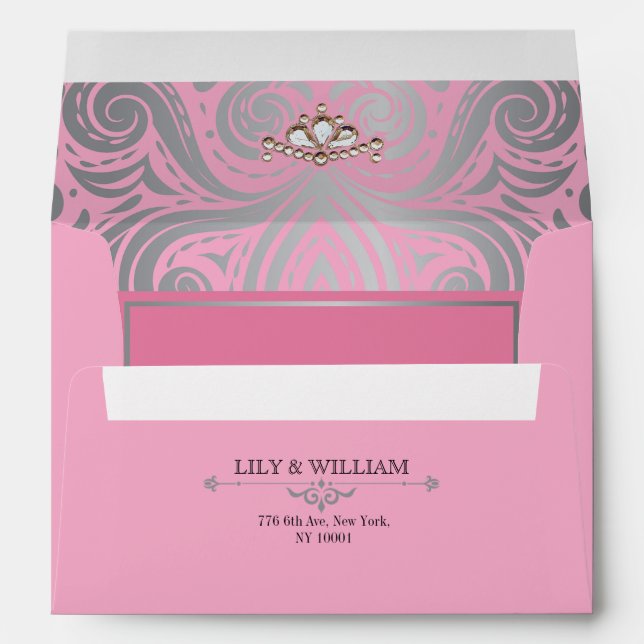 Pink Elegant Artdeco Diamond Silver Wedding Envelope (Back (Bottom))