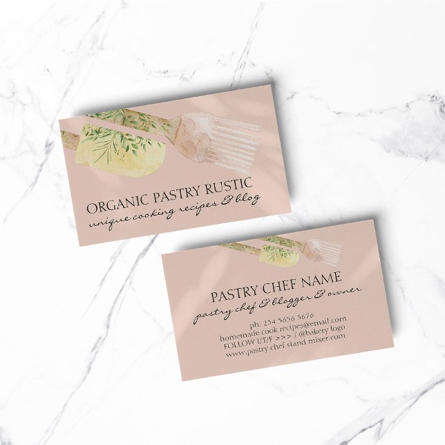 Pink Elegant Bakery Spatula Cake Brush Cooking Business Card (BAKERY PASTRY CHEF COOK CAKE event planner business)