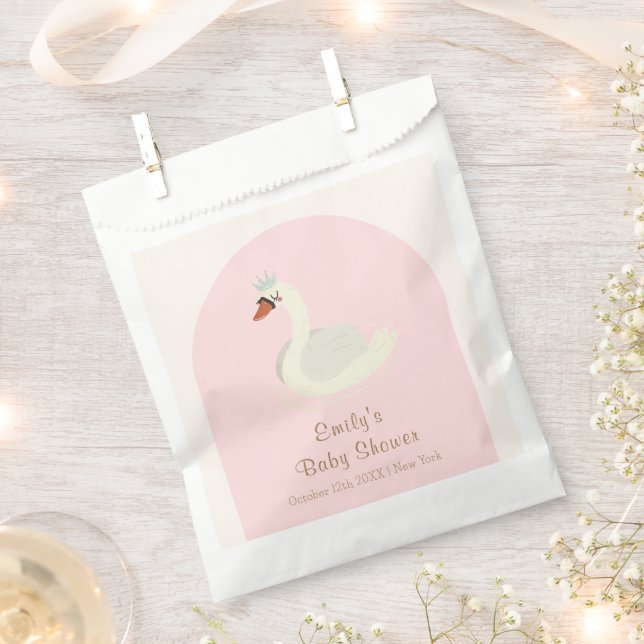 Pink Elegant Boho Arch Princess Swan Baby Shower  Favour Bag (Clipped)