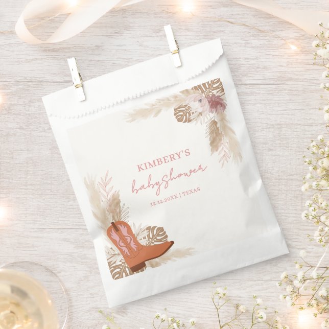 Pink Elegant Boho Cowgirl Boots Pampas Baby Shower Favour Bag (Clipped)
