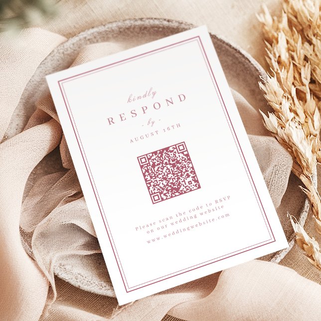 Pink Elegant borders gold classy QR code wedding RSVP Card (Pink Elegant borders gold classy QR code wedding RSVP Card)