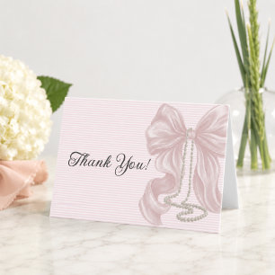 Pink Elegant Bow Girl Baby Shower  Thank You Card