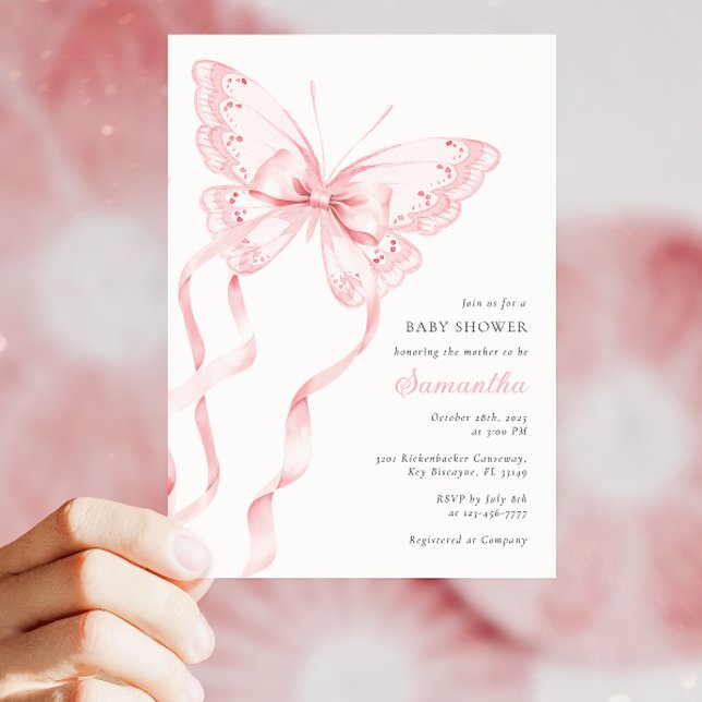 Pink Elegant Butterfly Baby Shower Invitation (Creator Uploaded)
