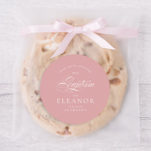 Pink Elegant Calligraphy Baptism Thank You Classic Round Sticker