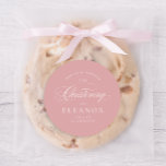 Pink Elegant Calligraphy Christening Thank You Classic Round Sticker<br><div class="desc">Pink Elegant Calligraphy Christening Thank You Sticker features a delicate modern cross,  paired with modern type and beautiful calligraphy script.</div>