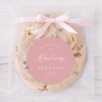 Pink Elegant Calligraphy Christening Thank You