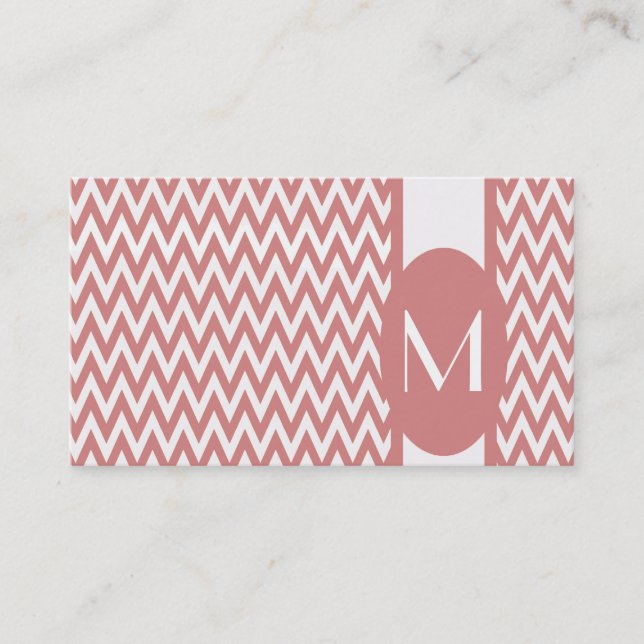 Pink Elegant Chevron Monogram Business Card (Front)