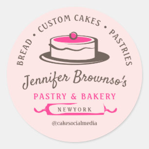 Pink Elegant Classy Bakery Pastry Chef Cake Classic Round Sticker