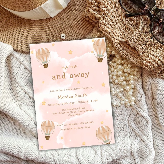 Pink Elegant Cloud Hot Air Balloon Baby Shower Invitation (Pink Elegant Cloud Hot Air Balloon Baby Shower Invitation)