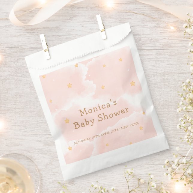 Pink Elegant Cloud Nine Stars Girl Baby Shower  Favour Bag (Clipped)