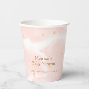 Pink Elegant Cloud Nine Stars Girl Baby Shower Paper Cups