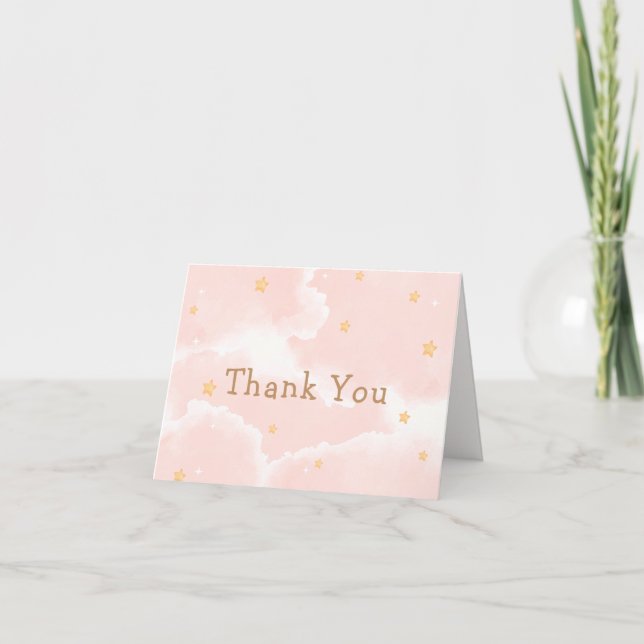 Pink Elegant Cloud Nine Stars Girl Baby Shower  Thank You Card (Front)