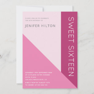 Pink elegant colour block sweet sixteen  invitatio invitation