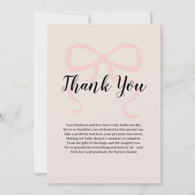Pink elegant coquette bow Thank You Card (Front)