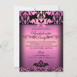 Pink Elegant Damask Bachelorette Party Invitation