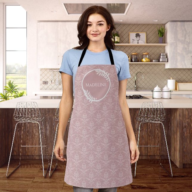Pink Elegant Damask Personalised Apron (Pink Elegant Damask Personalized Apron)