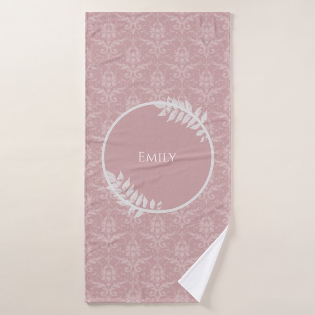 Pink Elegant Damask Personalised Bath Towel Set (Bath Towel)