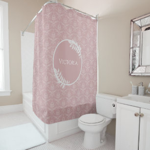 Pink Elegant Damask Personalised Shower Curtain