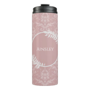 Pink Elegant Damask Personalised Thermal Tumbler