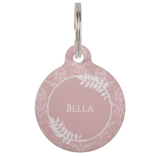 Pink Elegant Damask Round Pet Tag
