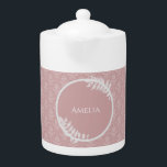 Pink Elegant Damask Teapot<br><div class="desc">Enjoy your tea with a Pink Elegant Damask Personalised Teapot. Teapot design features an elegant damask background and space to add your name adorned with delicate foliage. Additional gift items available with this design as well as a variety of colours.</div>