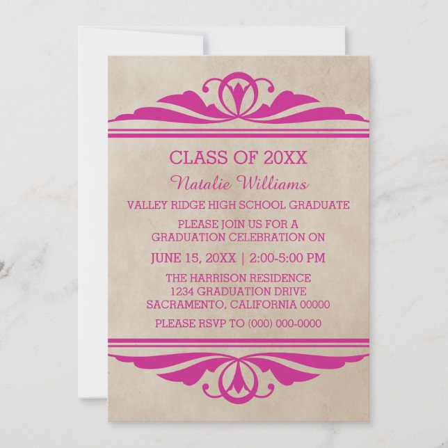 Pink Elegant Deco Graduation Invite (Front)