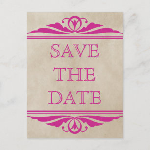 Pink Elegant Deco Save the Date Postcard