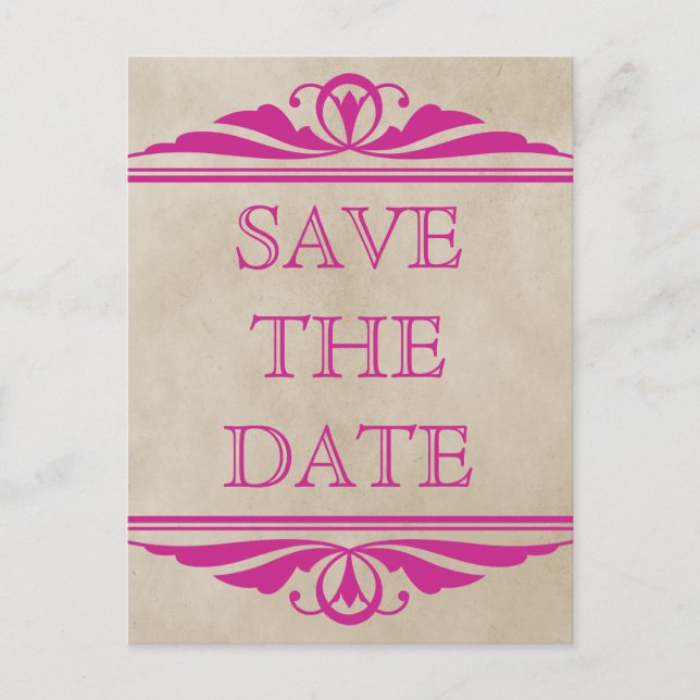Pink Elegant Deco Save the Date Postcard (Front)