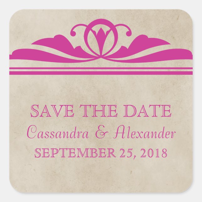 Pink Elegant Deco Save the Date Stickers (Front)