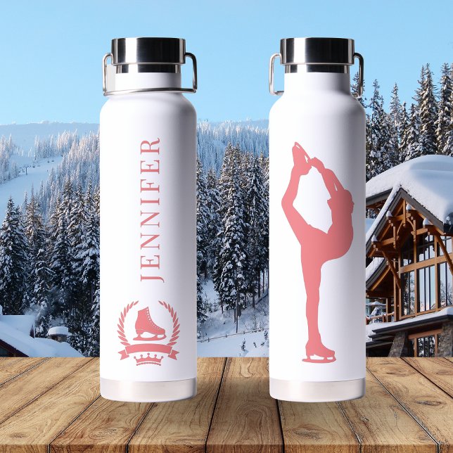 Pink Elegant Female Ice Skater Personalised Water Bottle (Creator Uploaded)