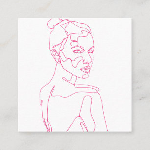 Pink Elegant Female Line Drawing Beauty Discount Card