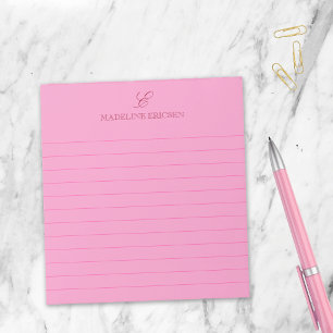 Pink Elegant Feminine Monogram Lined Notepad